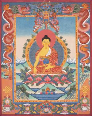 Dragon Border Shakyamuni Buddha Thangka | Tibetan Buddhism | Wall Decoration